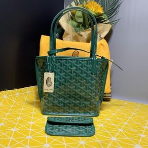 G.oyard Green Chevron Tote Bag Small